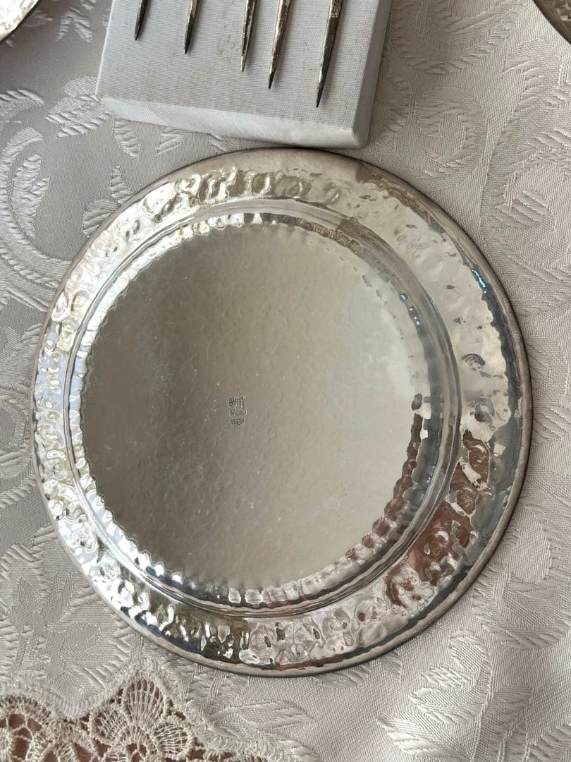 尚美堂　純銀製菓子皿6枚セット　銀製楊枝5本セット