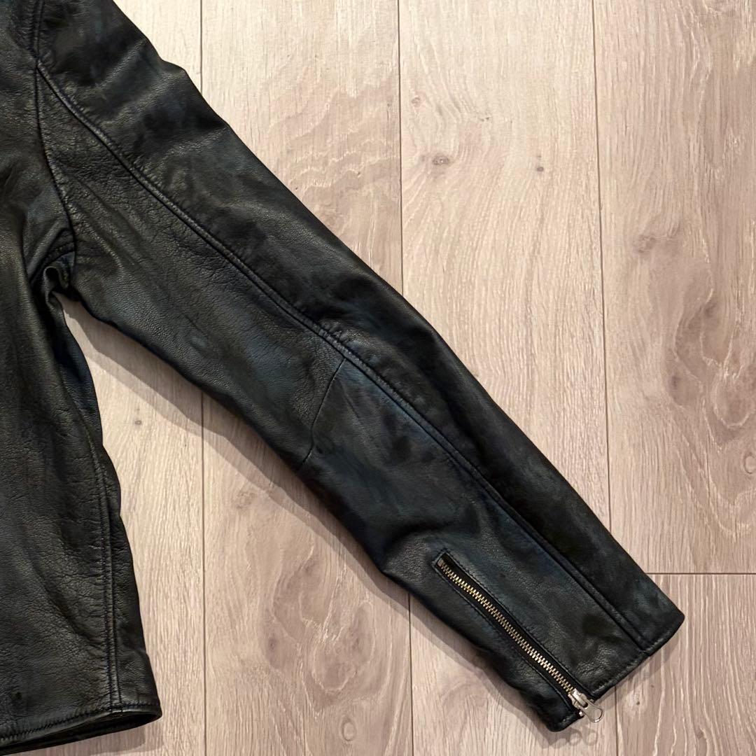 希少5L/完売品　フリーダムレザー 本革 ダブルライダースジャケット ヤギ革 黒