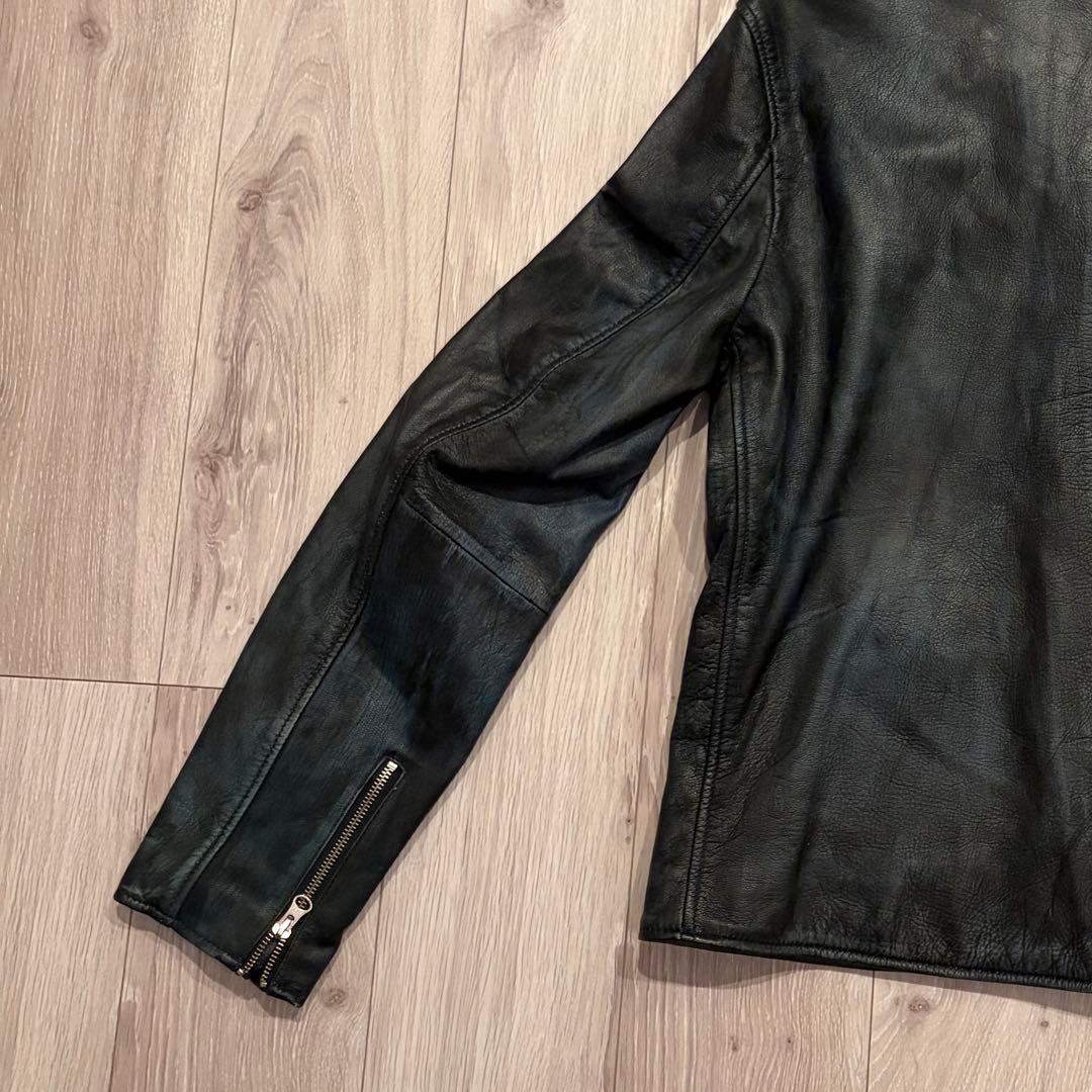 希少5L/完売品　フリーダムレザー 本革 ダブルライダースジャケット ヤギ革 黒