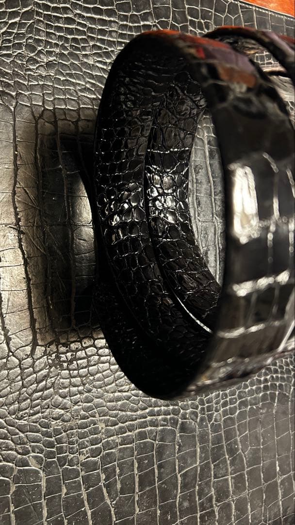 新品　クロコダイル　無双　ベルト　BLACK 黒　シャイニング　日本製