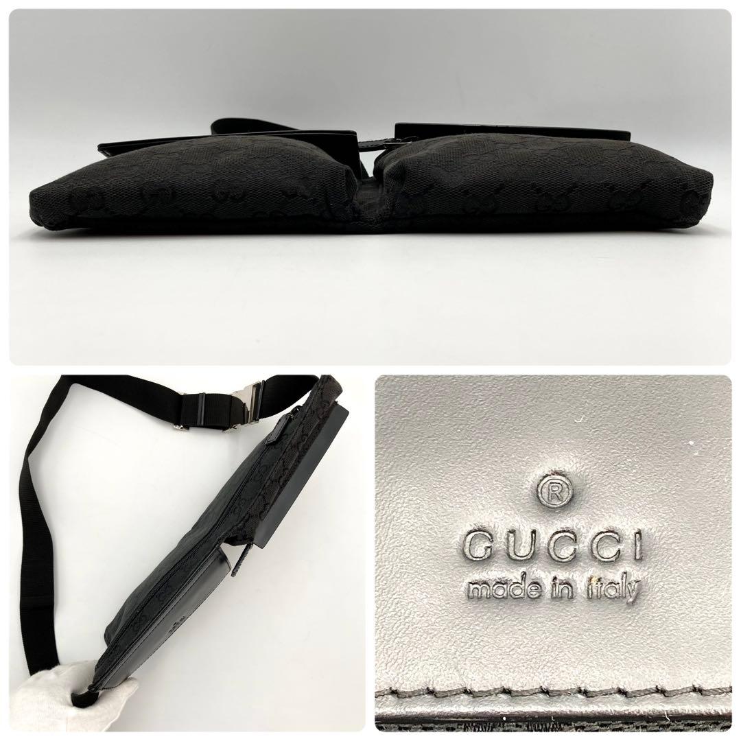 天下布武✨ GUCCI ボディバッグ GGキャンバス レザー 黒 ポケット