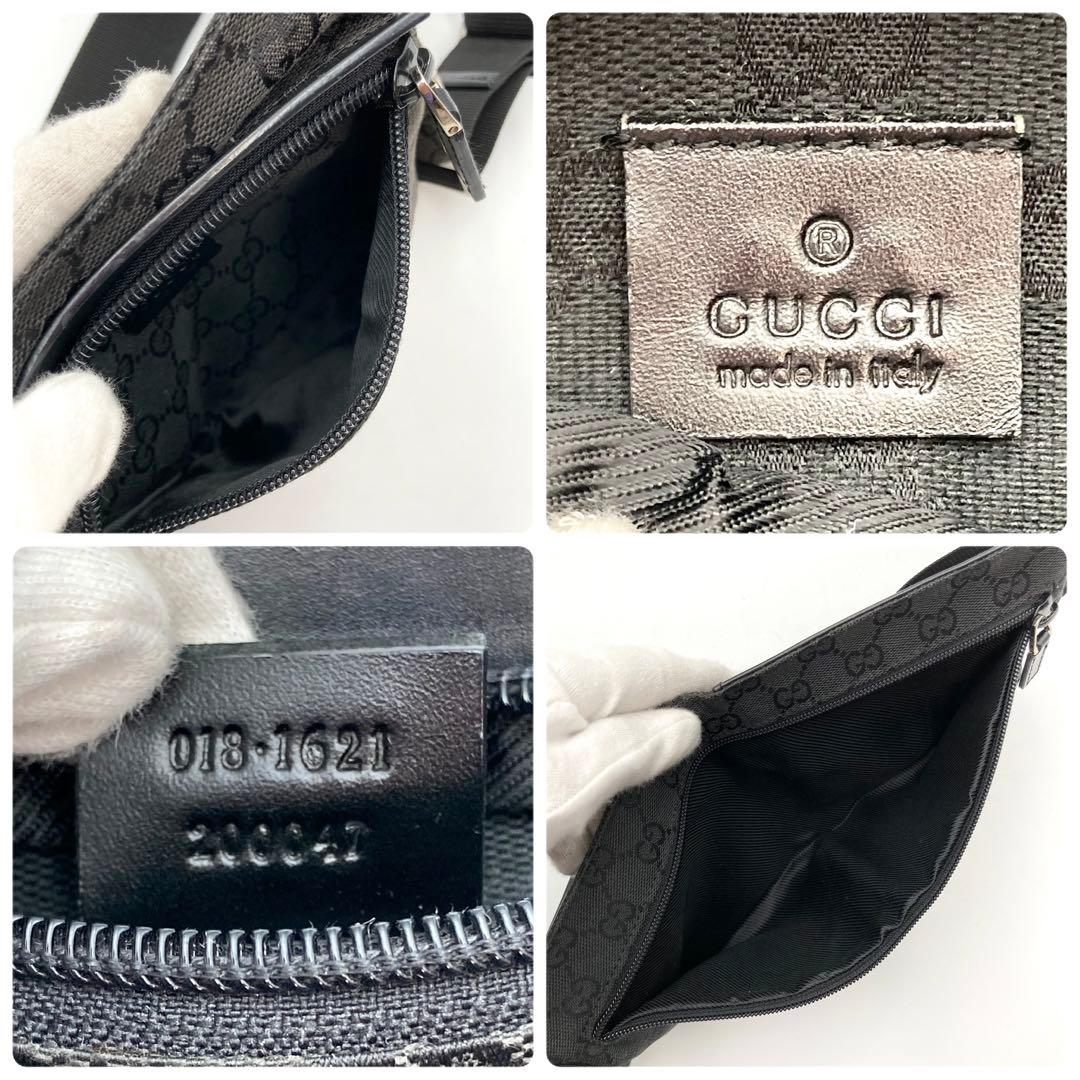 天下布武✨ GUCCI ボディバッグ GGキャンバス レザー 黒 ポケット