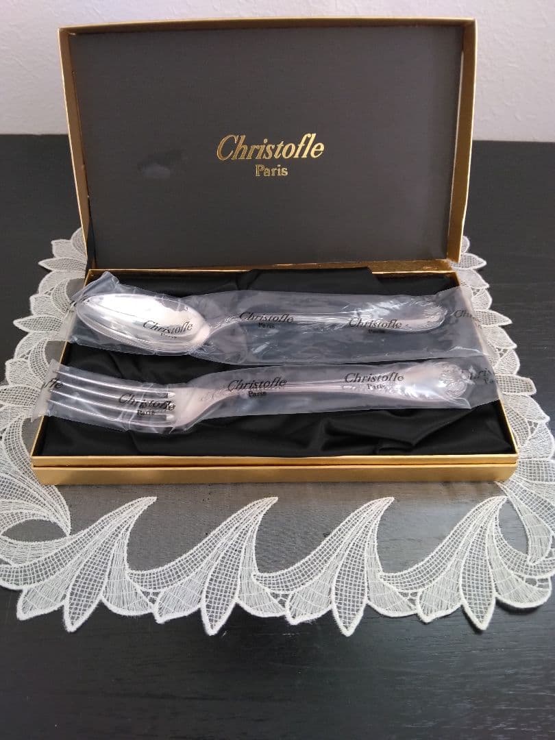 クリストフル、銀、スプーン＆フォークセット、マルリー