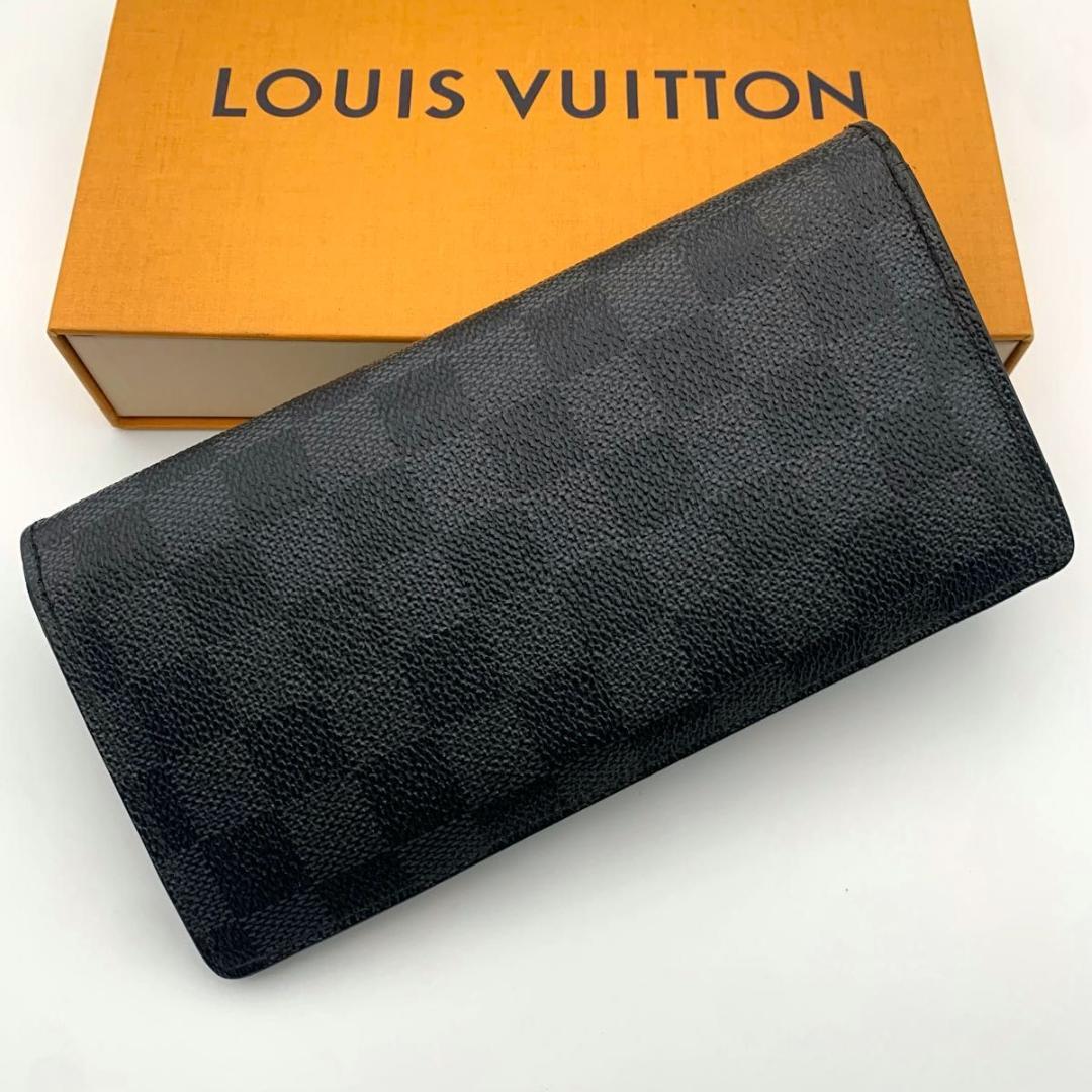 鑑定済み ルイヴィトン ポルトフォイユ ブラザ ダミエ グラフィット 長財布 黒