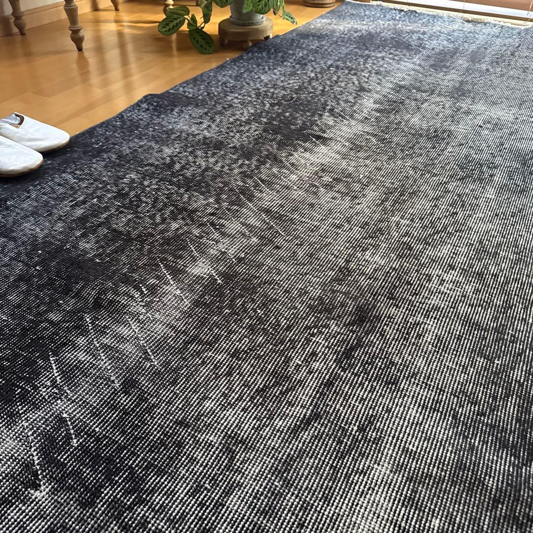 大判157×256レアカラー　ダークネイビーグレイ　擦れ　トルコヴィンテージラグ