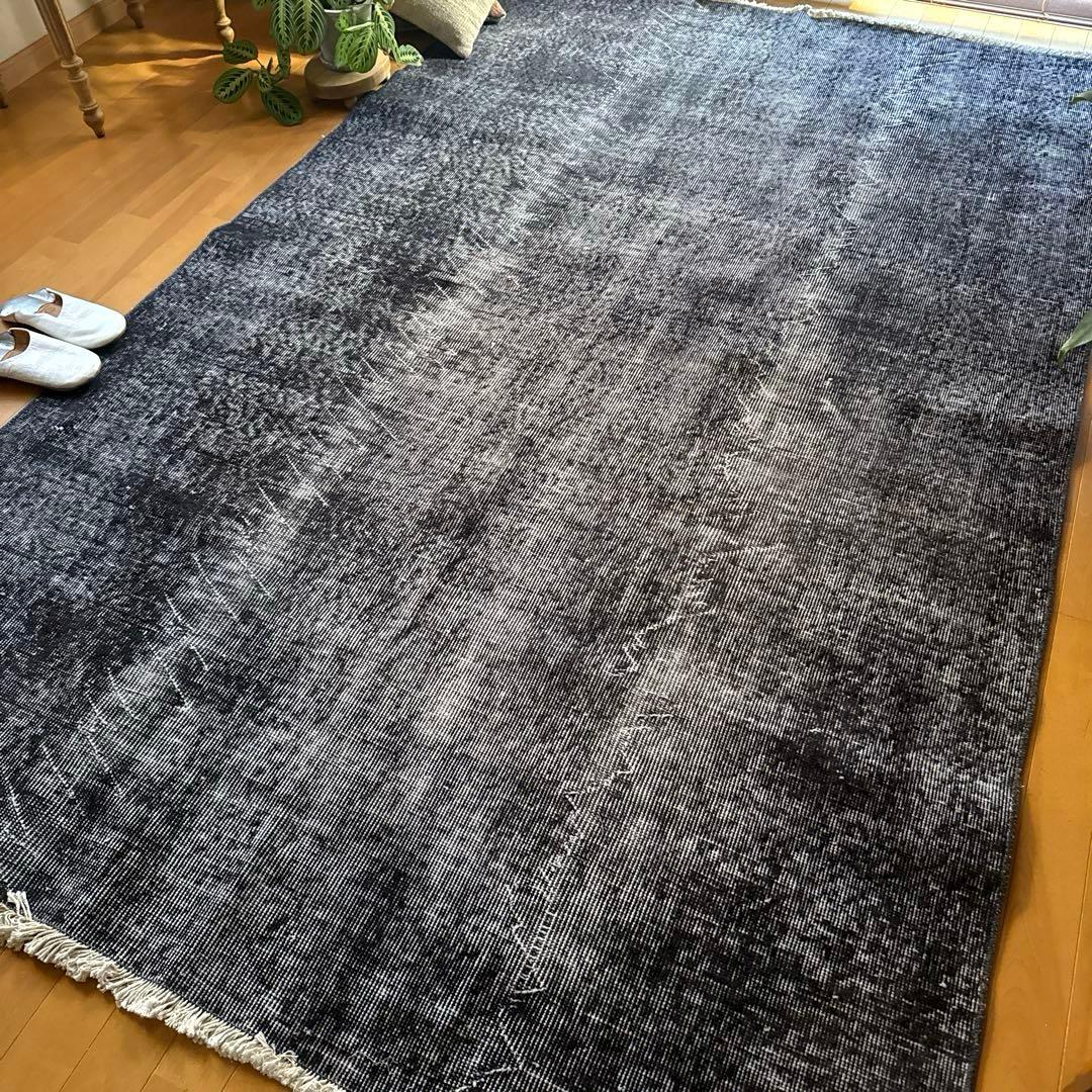 大判157×256レアカラー　ダークネイビーグレイ　擦れ　トルコヴィンテージラグ