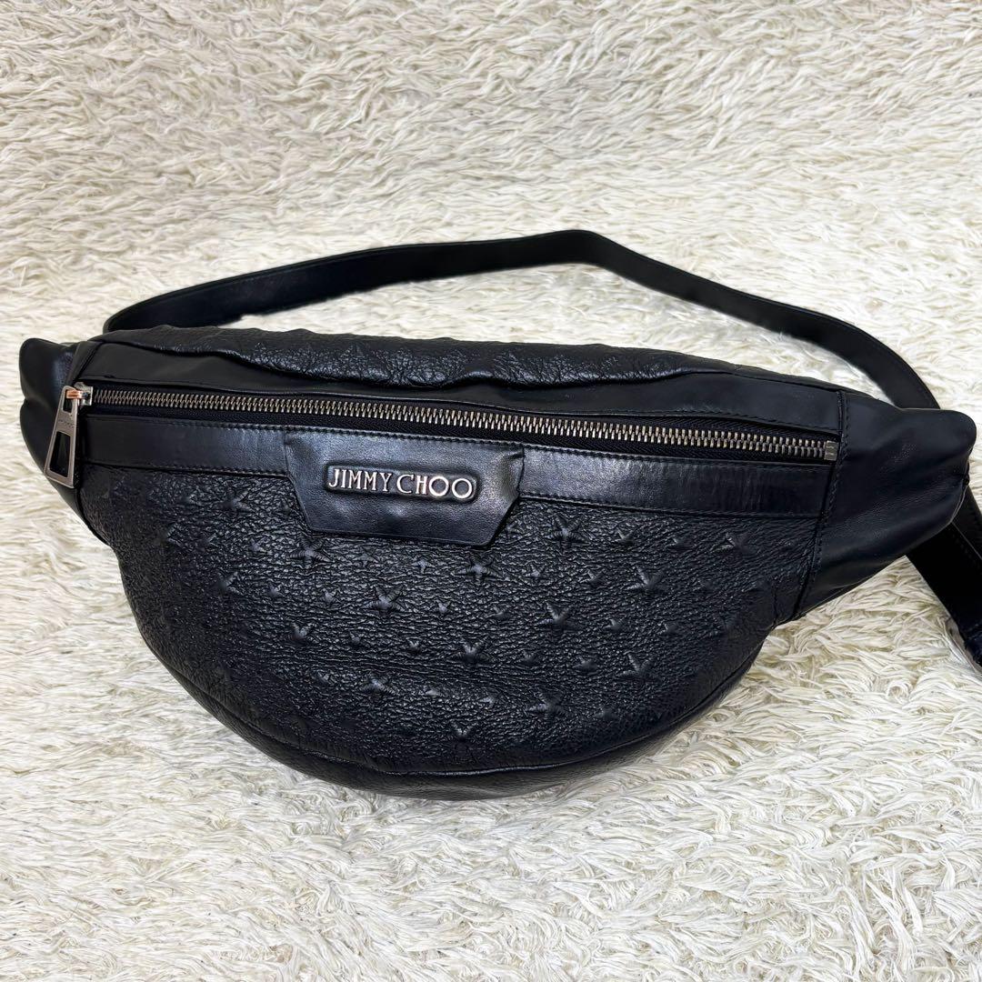 【美品】ジミーチュウ ウエストポーチ デリー ブラック スター エンボス