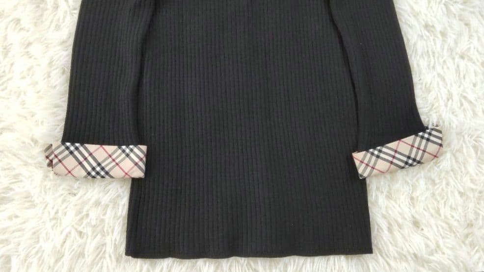 BURBERRY LONDON⿻シルク混 リブニット シャツ ノバチェック 黒M