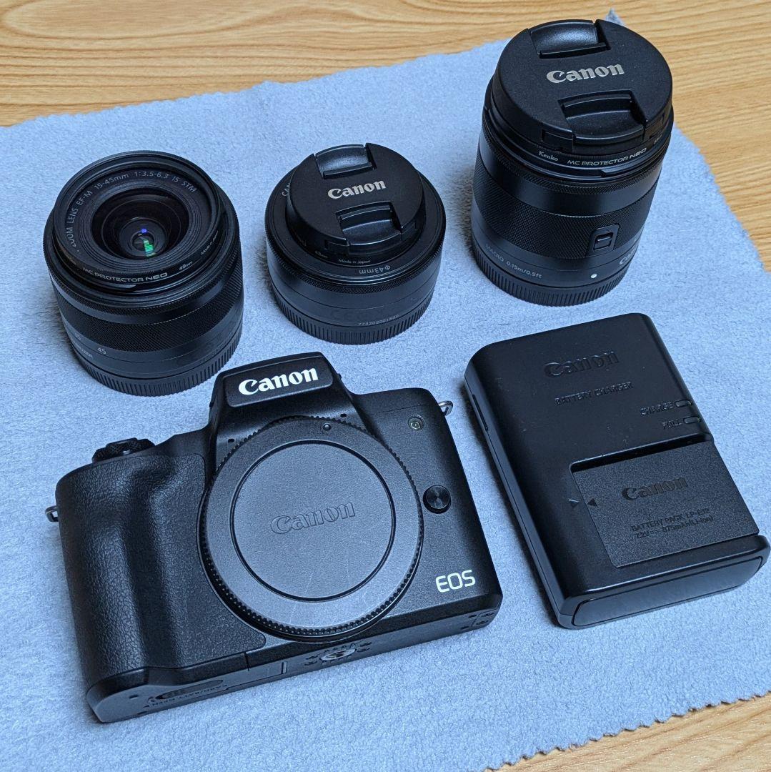 【中古】EOS Kiss M 本体/レンズ3本/付属品/その他