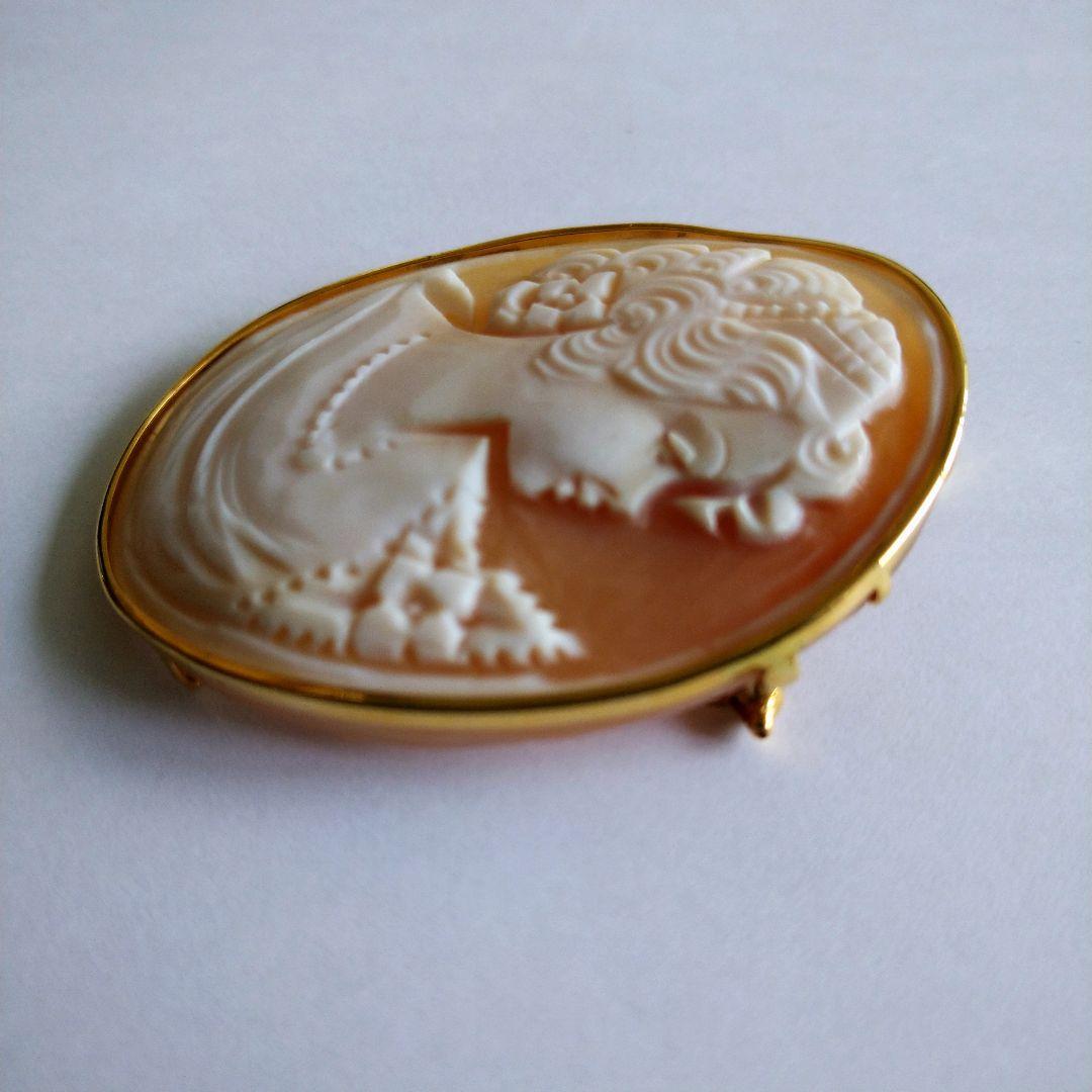 tai125✤シェルカメオブローチ✤K18✤2way✤デビュー前の美少女✤