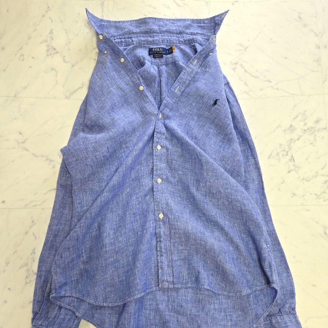 ポロラルフローレン 麻 リネン ブルーシャツ L(XL相当)