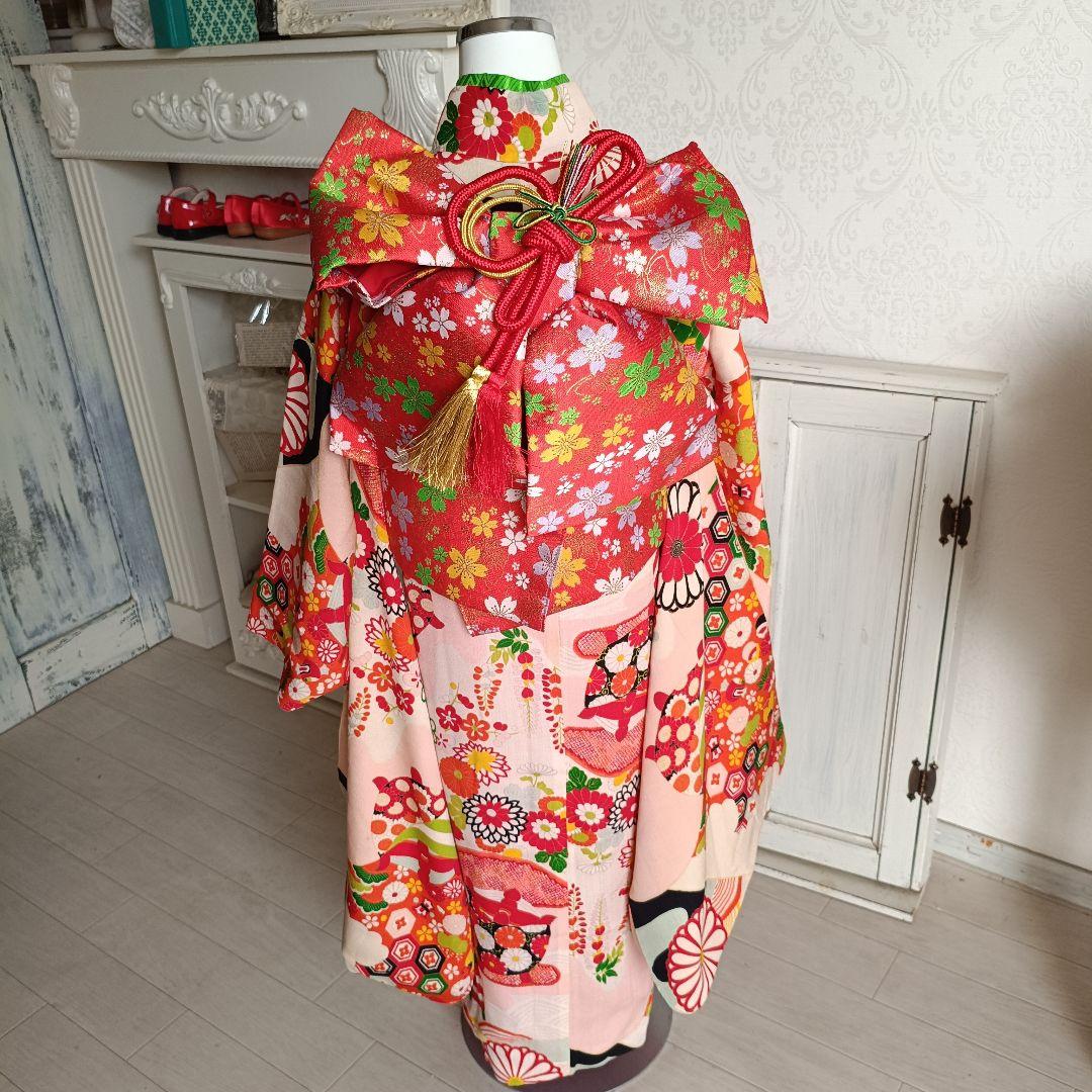 アンティーク薄ピンクの着物と3歳着物