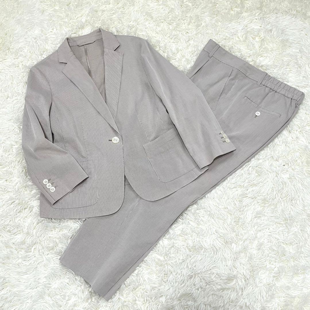 ニューヨーカー　パンツスーツ　シアサッカ　リネン混　ウォッシャブル　伸縮性　XL