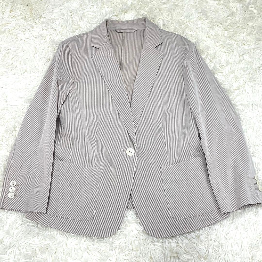 ニューヨーカー　パンツスーツ　シアサッカ　リネン混　ウォッシャブル　伸縮性　XL