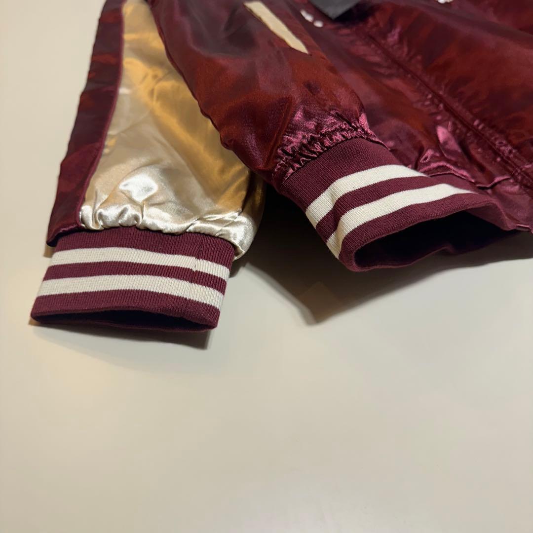 【新品未使用】風神雷神桜刺繍スカジャンワインレッドえんじ金和柄サテンブルゾン