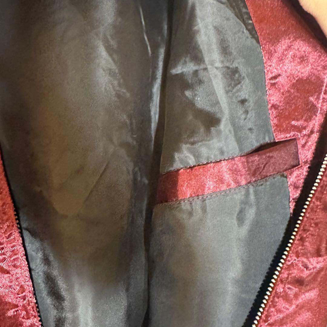 【新品未使用】風神雷神桜刺繍スカジャンワインレッドえんじ金和柄サテンブルゾン