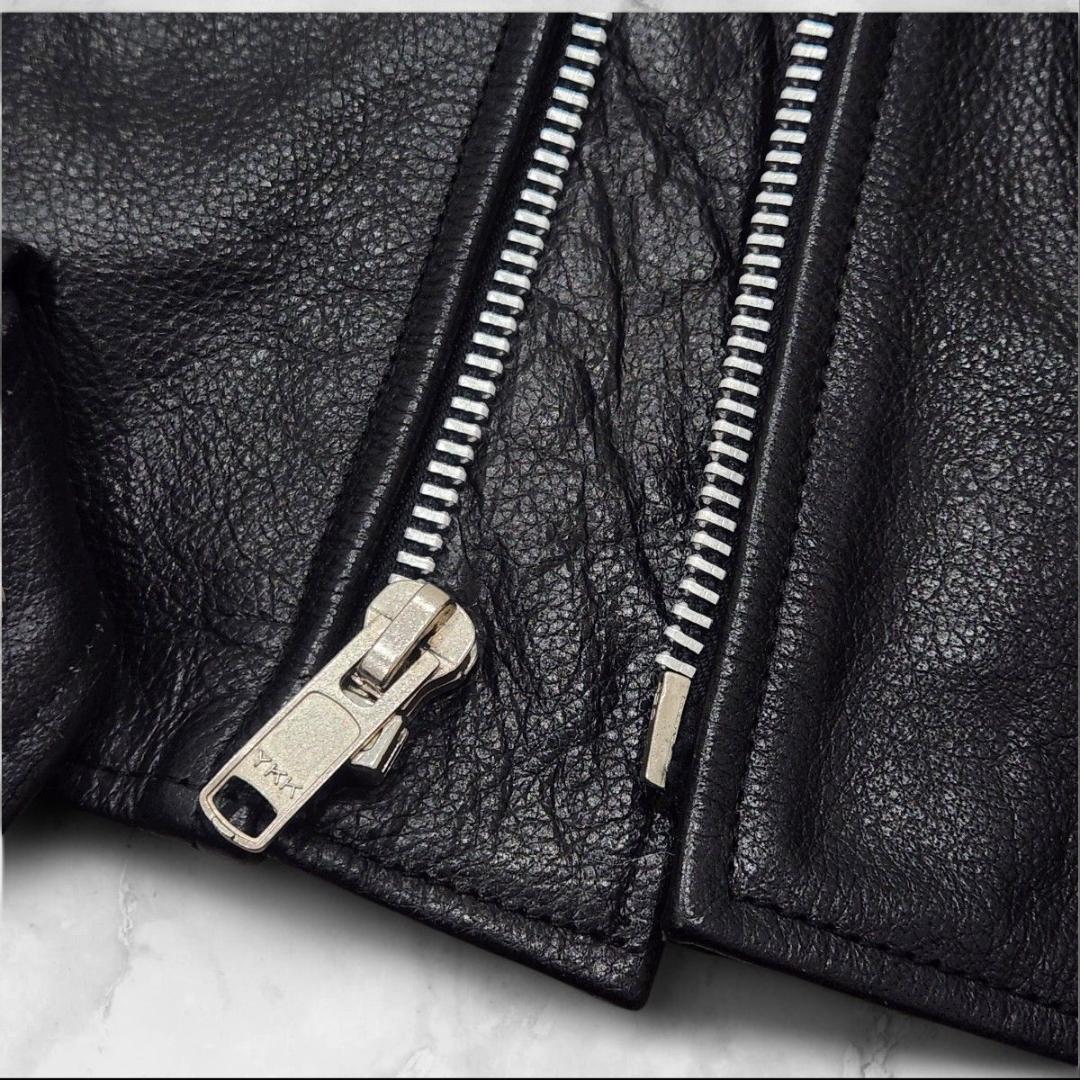 本革 ダブルライダースジャケット カウレザー 短丈 大きいサイズ 44 ブラック