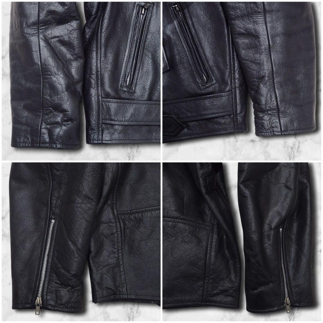 本革 ダブルライダースジャケット カウレザー 短丈 大きいサイズ 44 ブラック