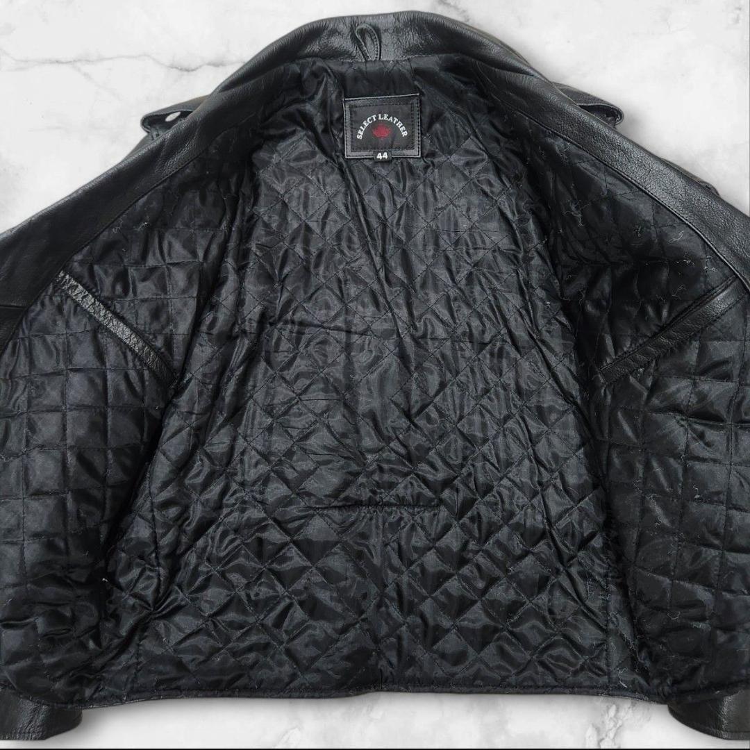 本革 ダブルライダースジャケット カウレザー 短丈 大きいサイズ 44 ブラック
