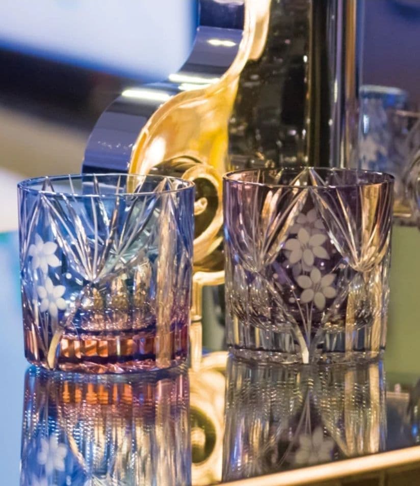 江戸切子　花籠文様 　ミニオールド　硝子　グラス　　M-3067-BP