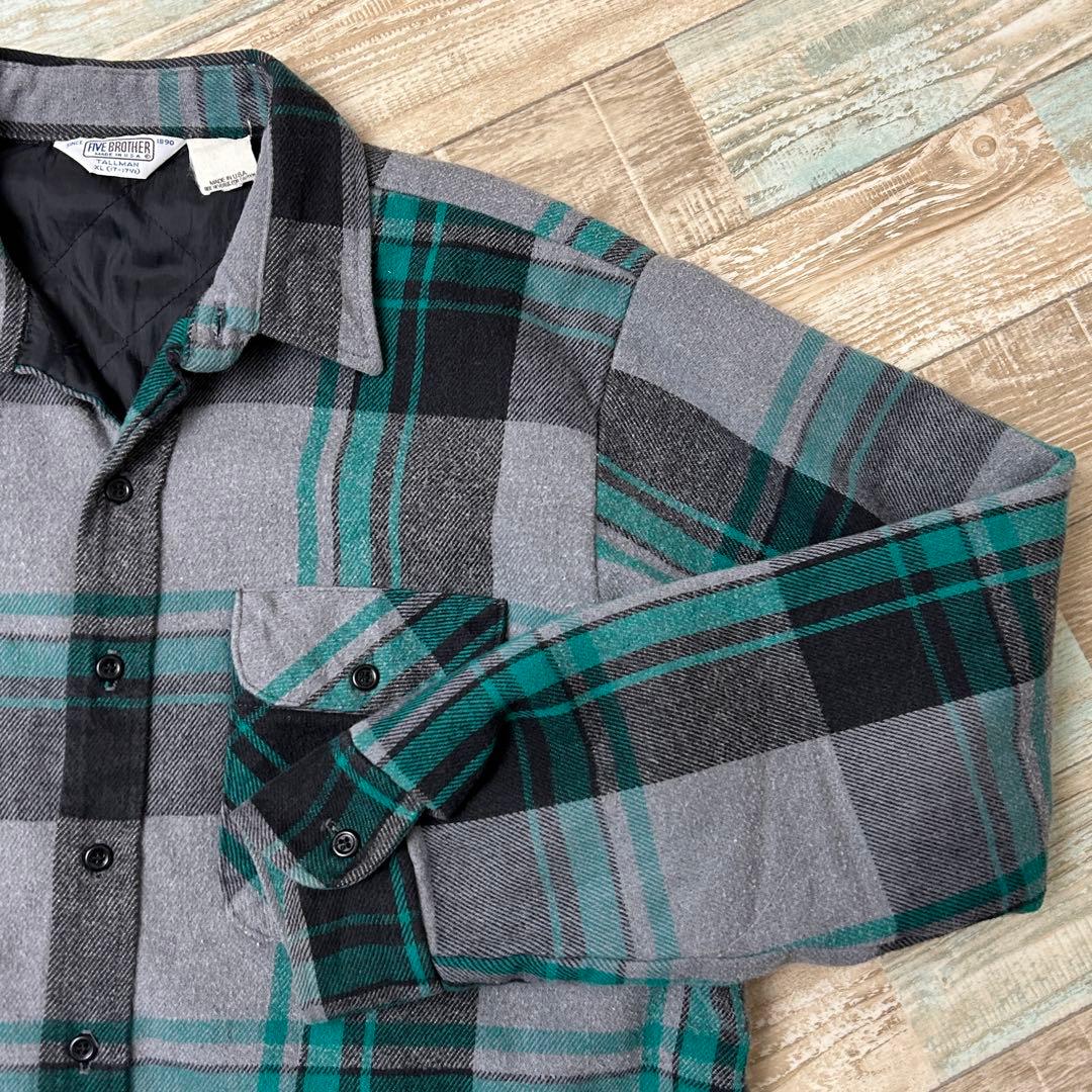 80s USA製 FIVEBROTHER キルティング ネルシャツ レアカラー