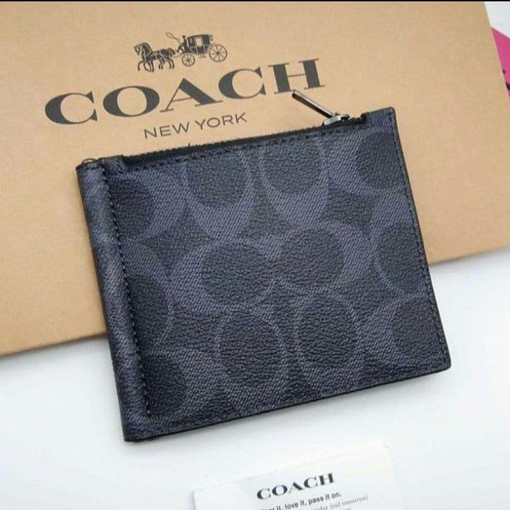 新作　新品　COACH　マネークリップ　折り財布　メンズ　人気の小銭入れ付き
