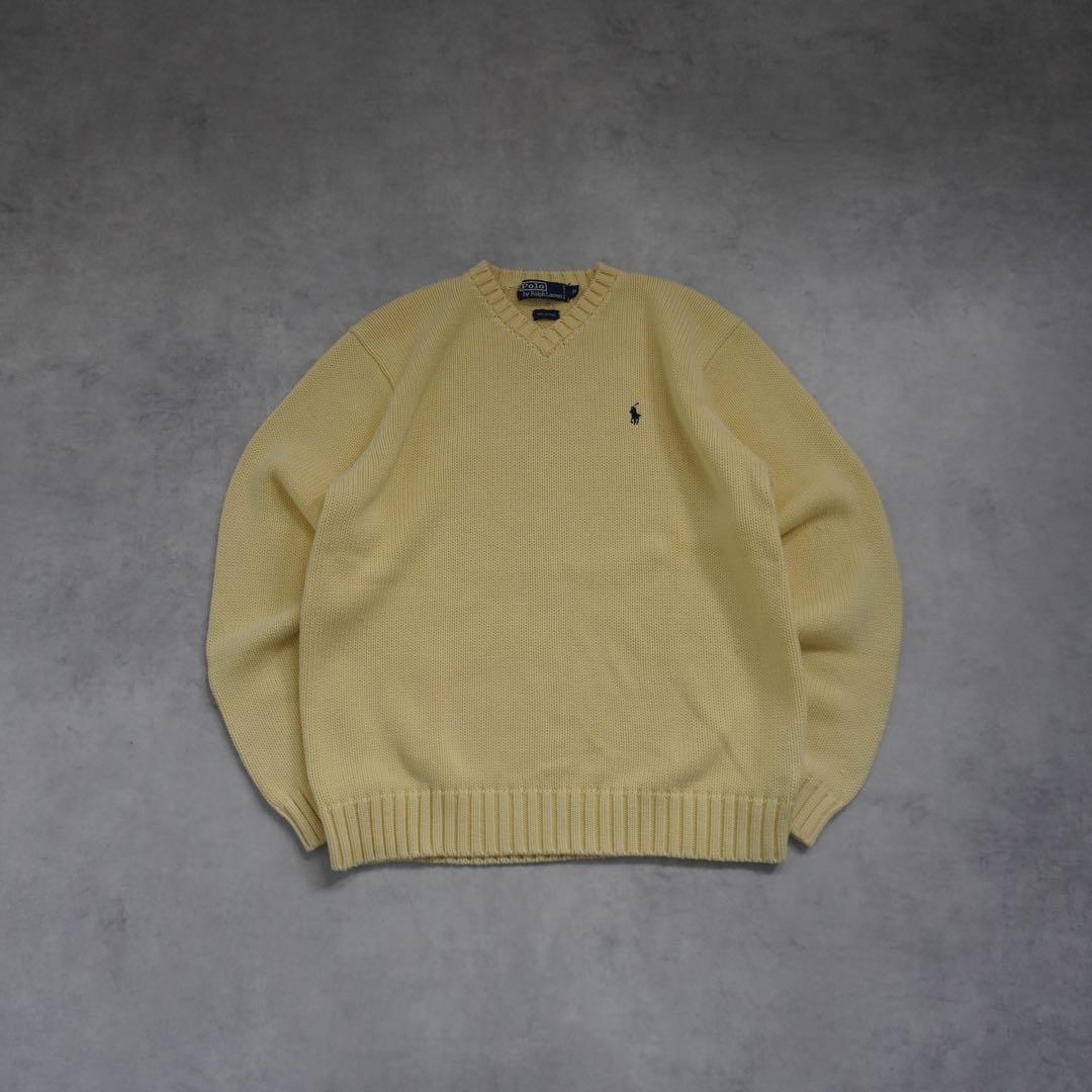 【90s】poloralphlaurenラルフローレン VネックコットンニットM