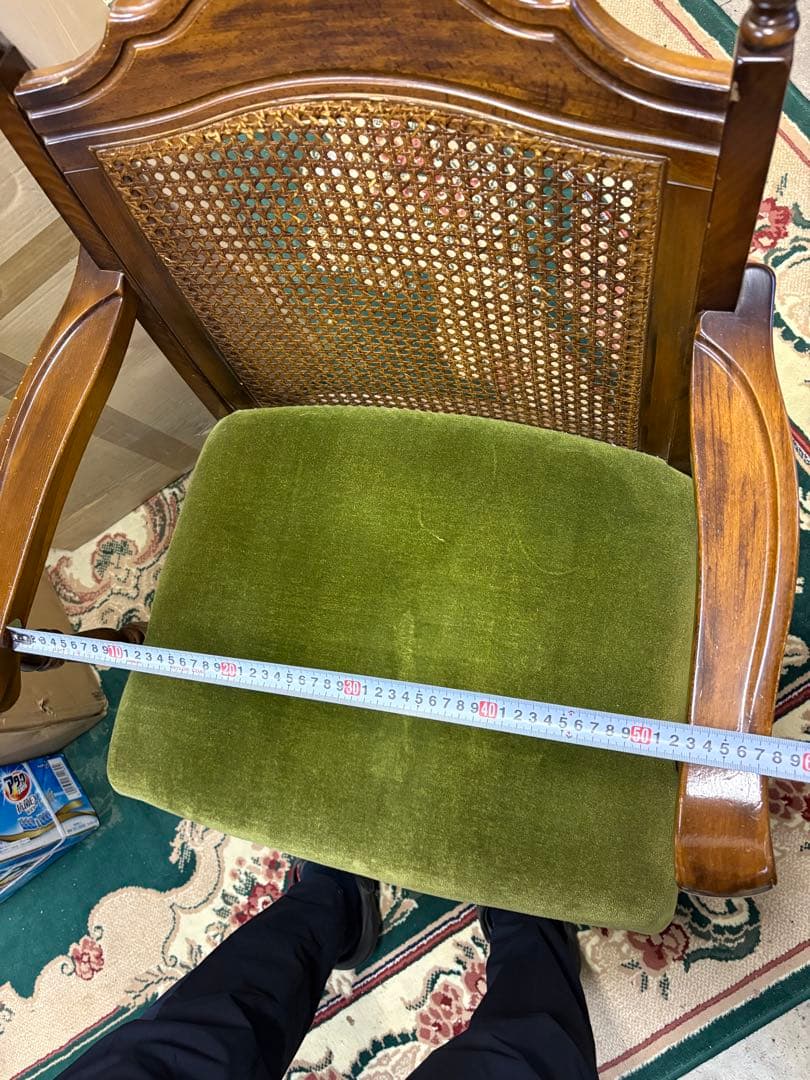 A1 オールドカリモク コロニアル チェア モケットグリーン karimoku