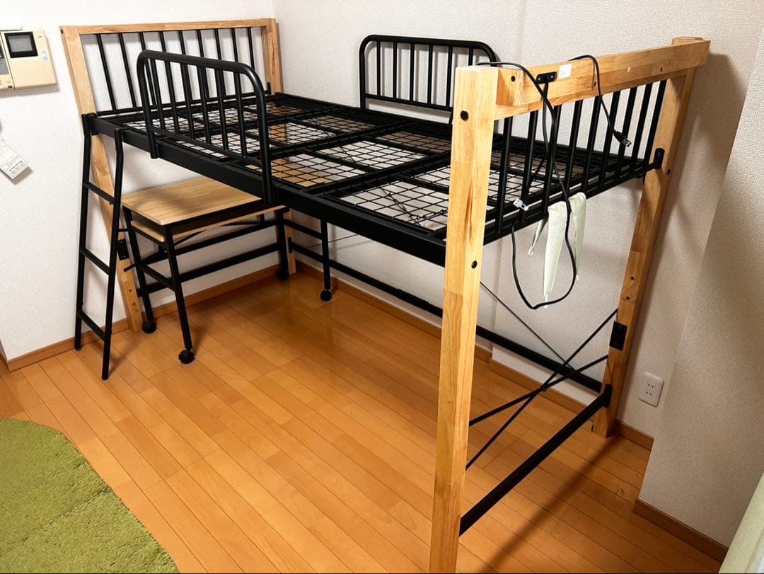ロフトベッドフレーム　木製　アイアン　ベッドフレーム　システムデスク