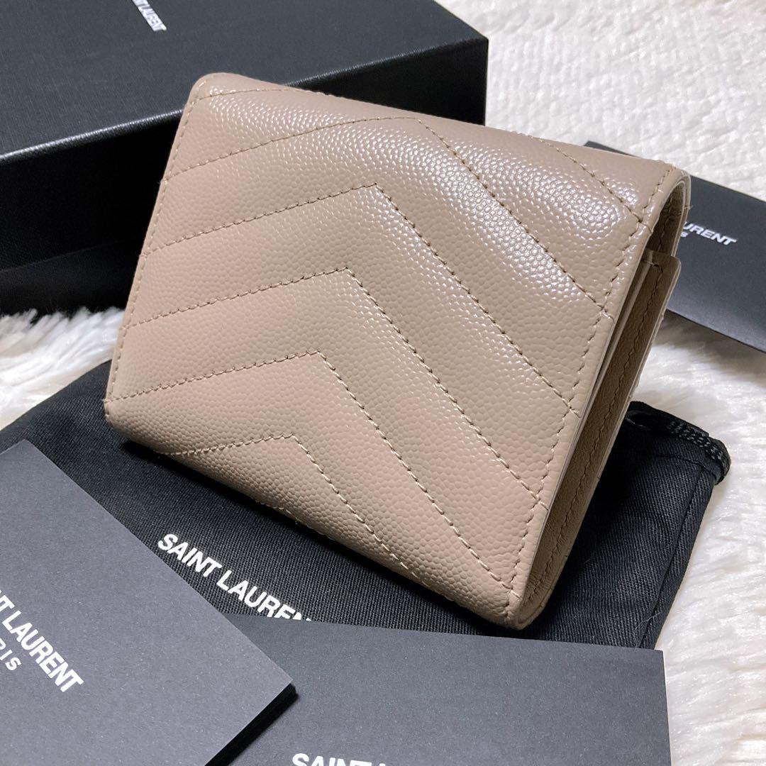 ♡付属品完備♡イヴサンローラン 三つ折り財布 YSL キャビアスキン ベージュ
