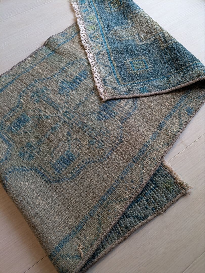 43×107 ヴィンテージトルコブルーメダリオン　トルコラグ　ミニサイズ