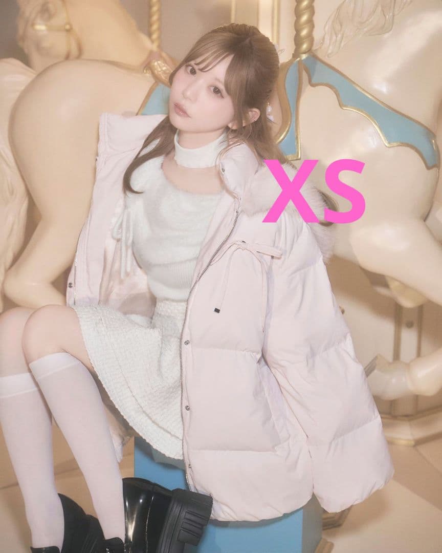 ミシェルマカロン　ファーフードリボンダウンコート　ピンク　XS　残り1