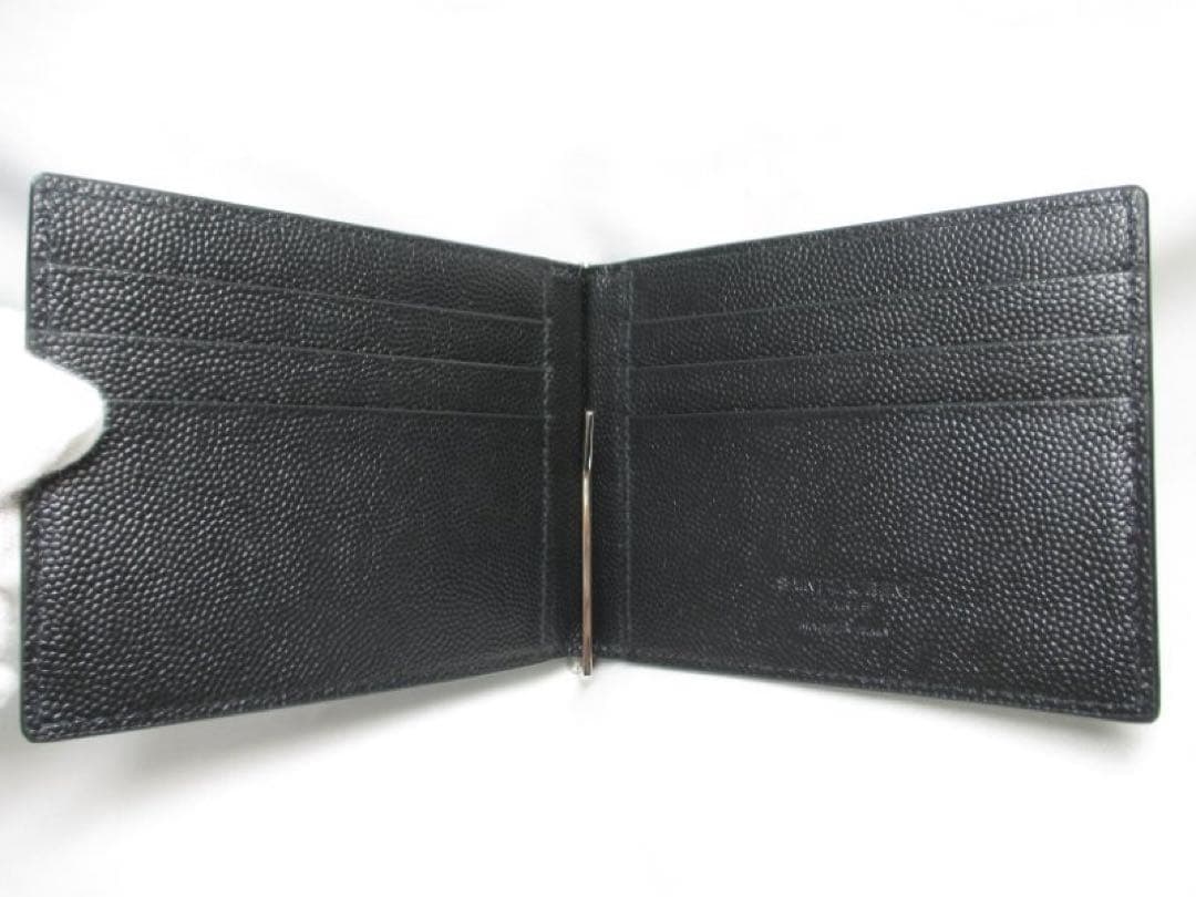 美品 サンローラン 二つ折りマネークリップ 札入れ マネークリップ 黒 革 中古