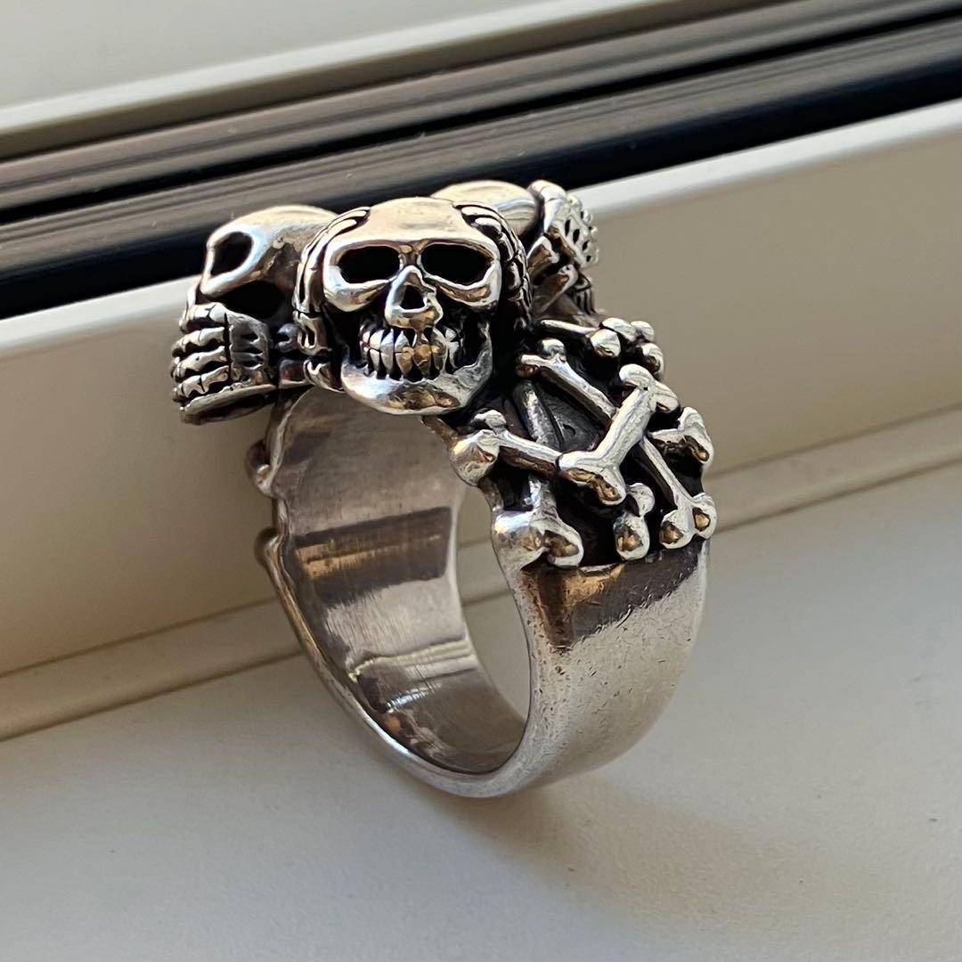 34g シルバー925 Three Wise Skall トリプル スカルリング