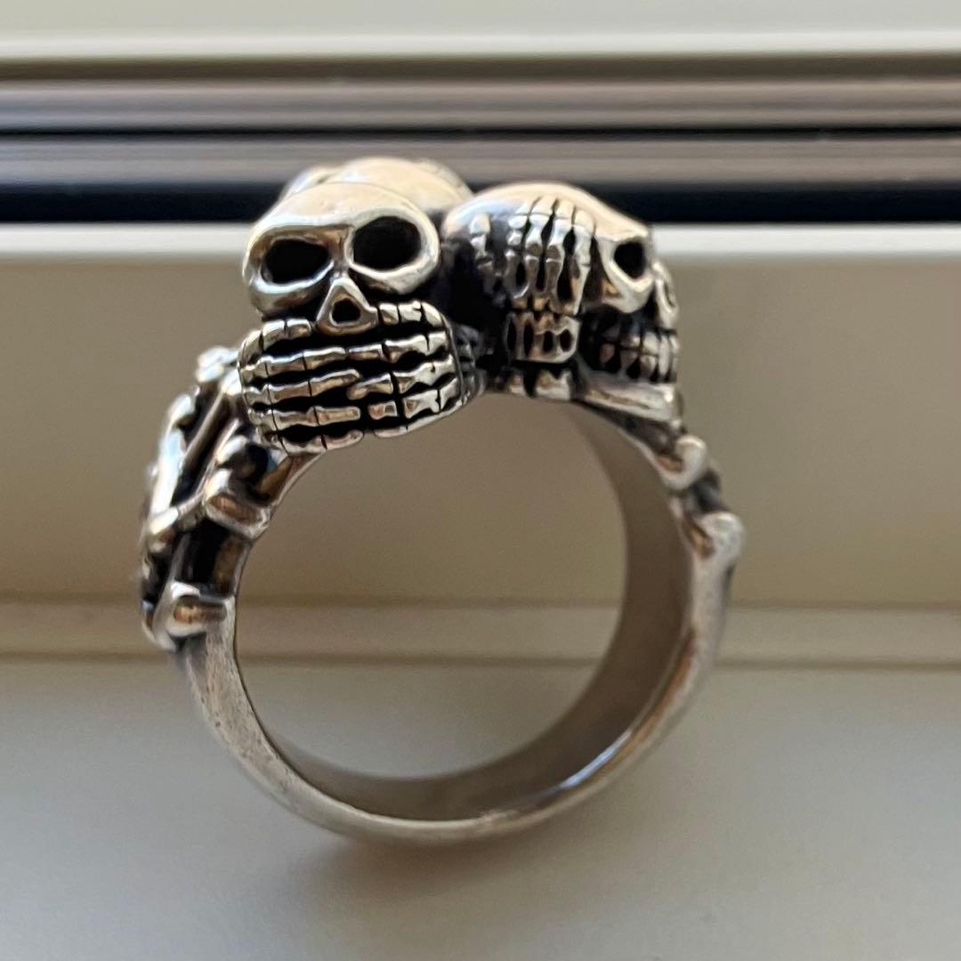 34g シルバー925 Three Wise Skall トリプル スカルリング
