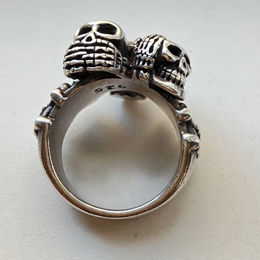 34g シルバー925 Three Wise Skall トリプル スカルリング