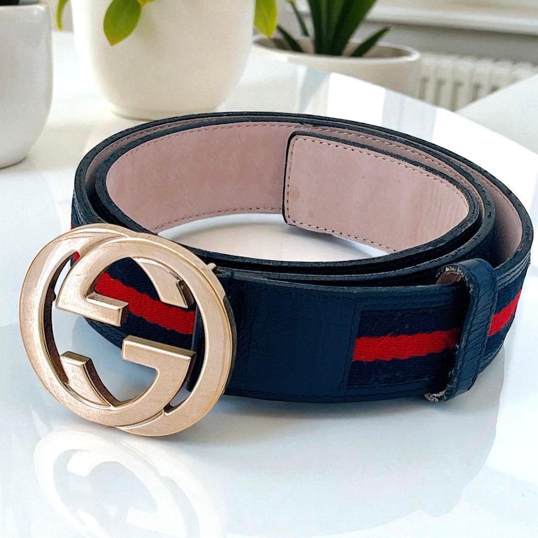 希少GUCCI/ベルト/シェリーライン/インターロッキング/レザー/M918T