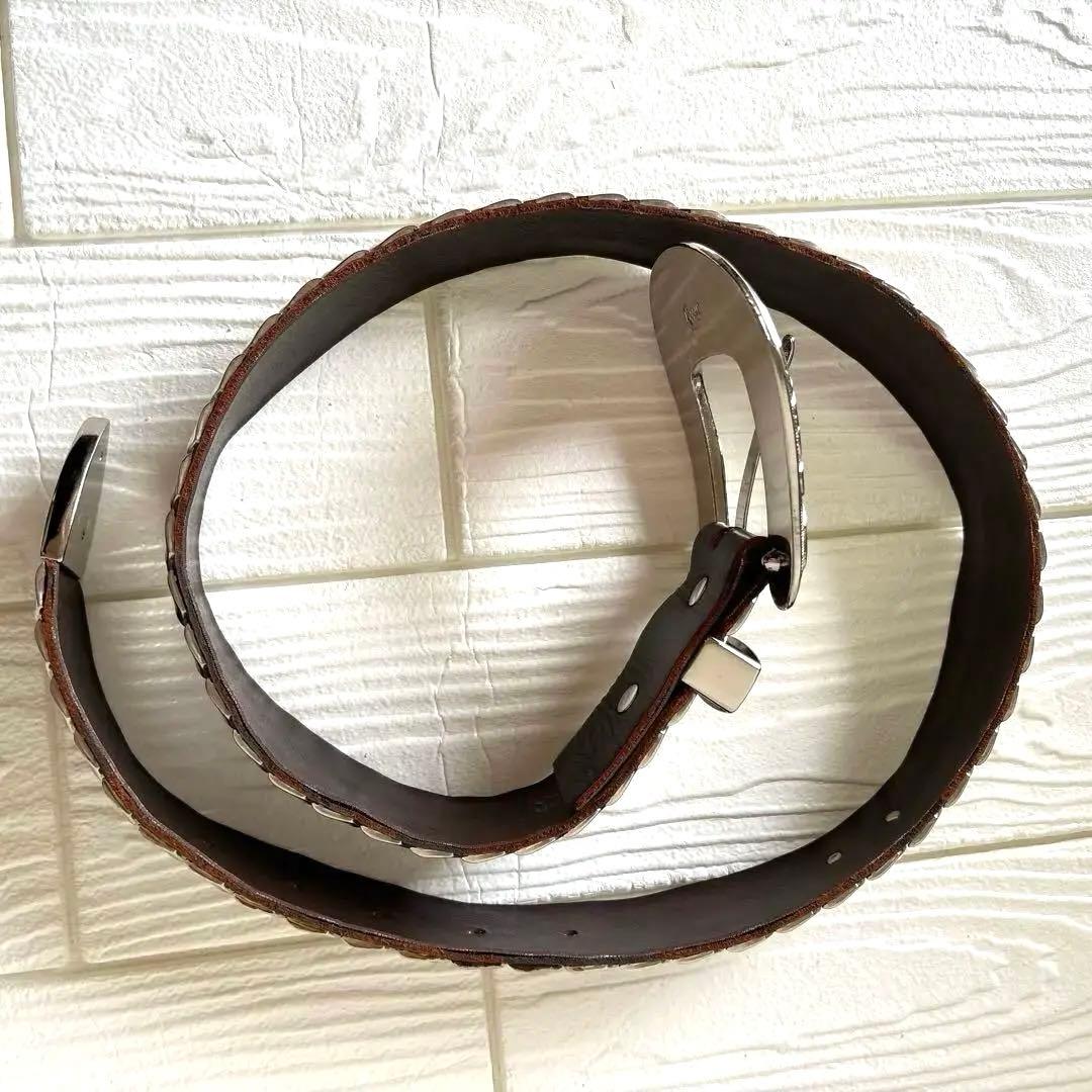 高級✨Kippys スワロフスキー スタッズ 装飾 ブラウンレザーベルト ピンク