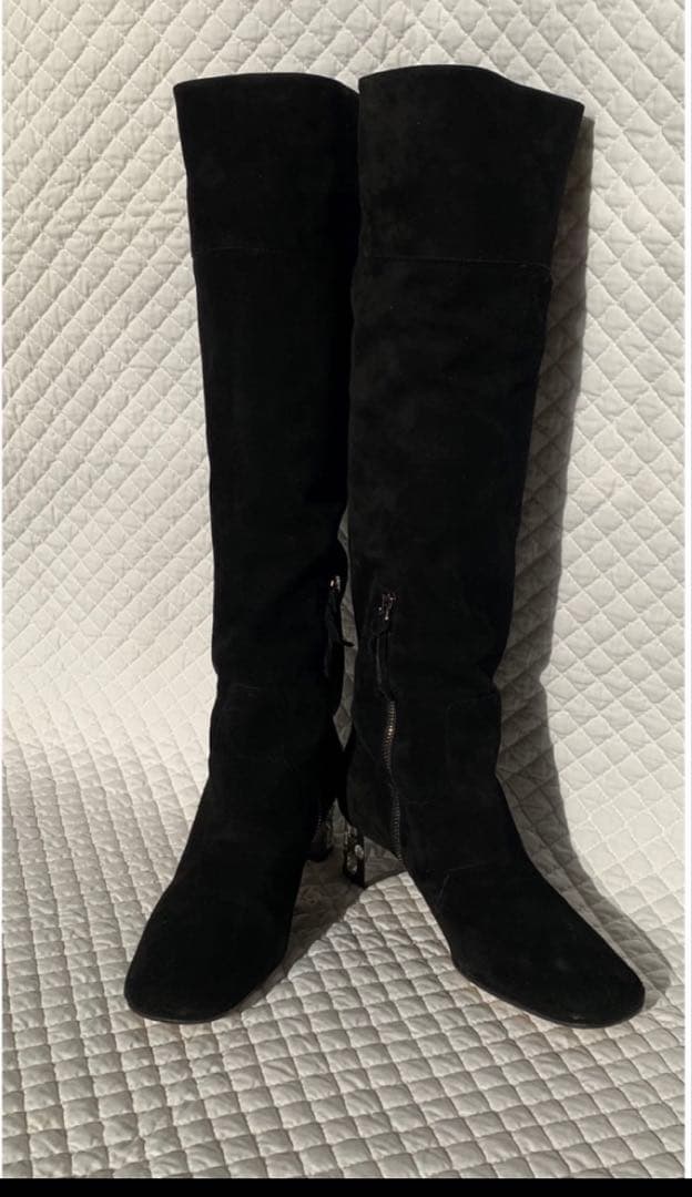 ミュウミュウ　ビジュー付き　スエード　ロングブーツ