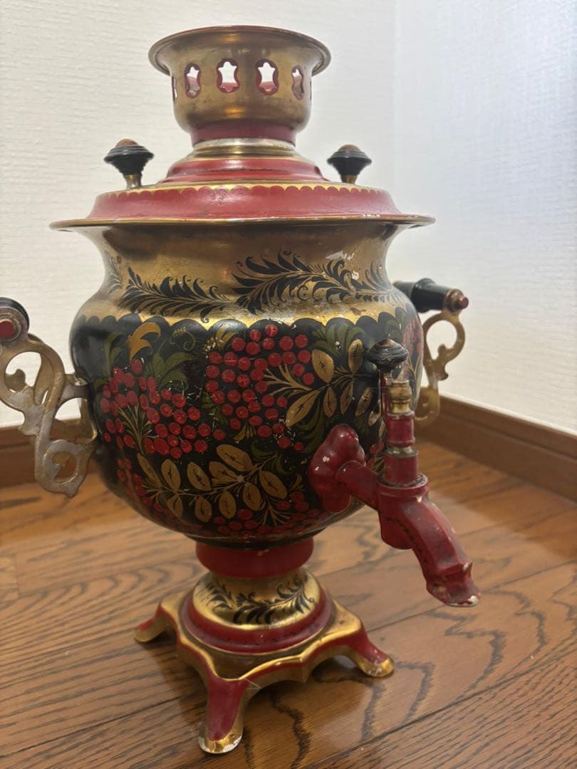 アンティーク サモワール 赤・金・黒