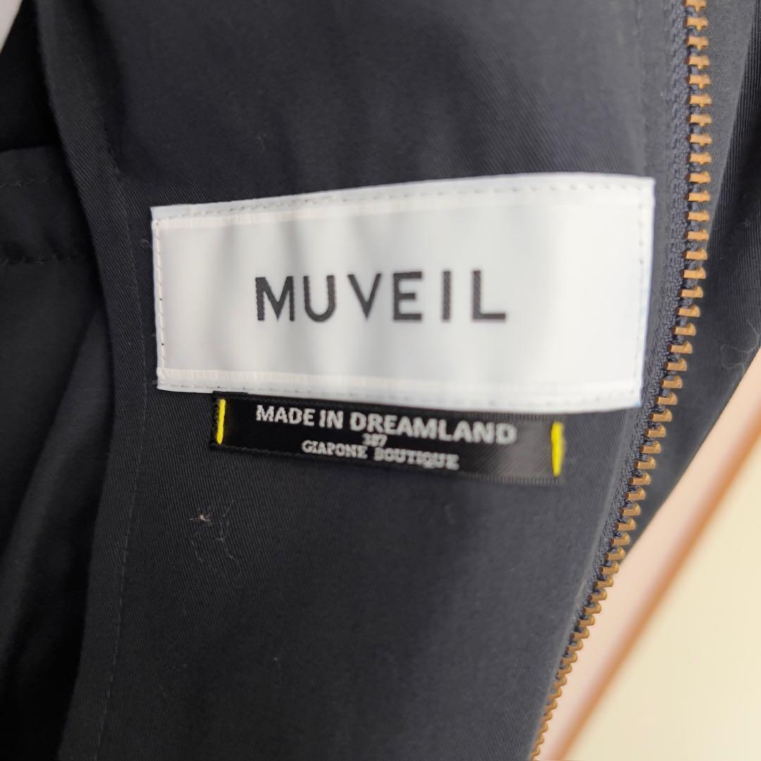 MUVEIL 花刺繍 モッズコート 金ボタン パンジー 蜂 ビジュー フード取外