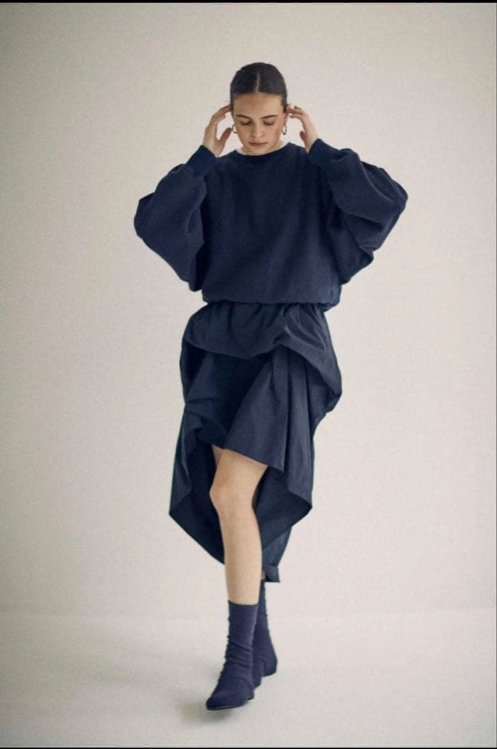 SEA TYPEWRITER DRAPE SKIRTドレープスカート/ ブラック