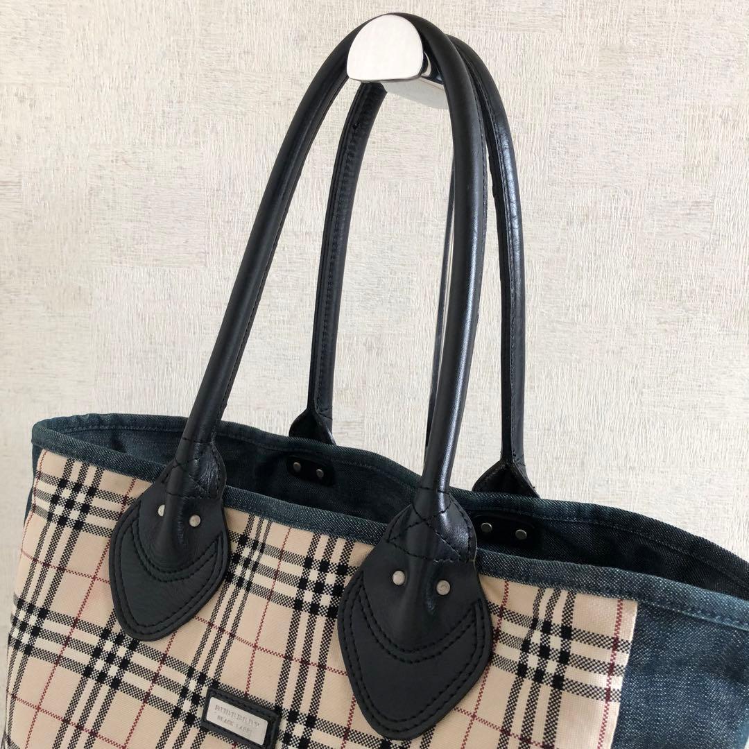 【美品】バーバリーブラックレーベル　トートバッグ　本革　デニム　ノバチェック
