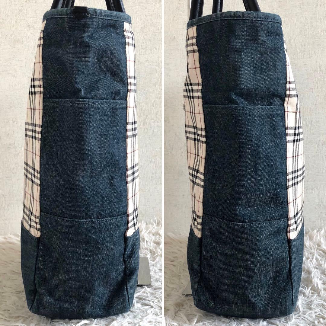 【美品】バーバリーブラックレーベル　トートバッグ　本革　デニム　ノバチェック