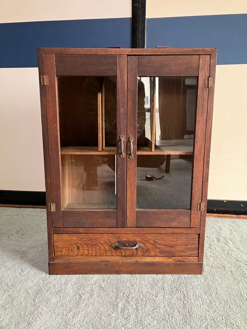 レトロ商品　木製ガラス扉収納　キャビネット　本棚　アンティーク家具