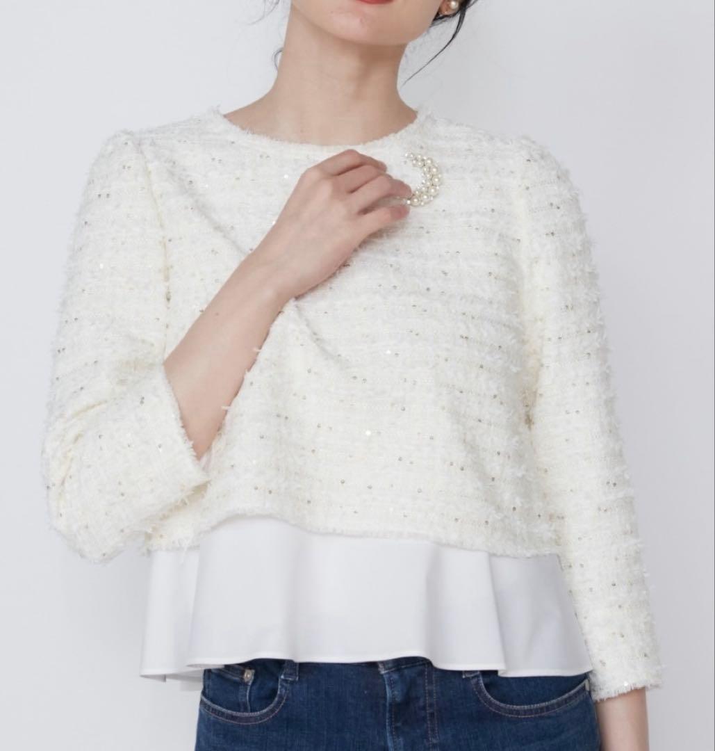 M マーリエル カセット ☆ラメスパンコールツイードブラウス