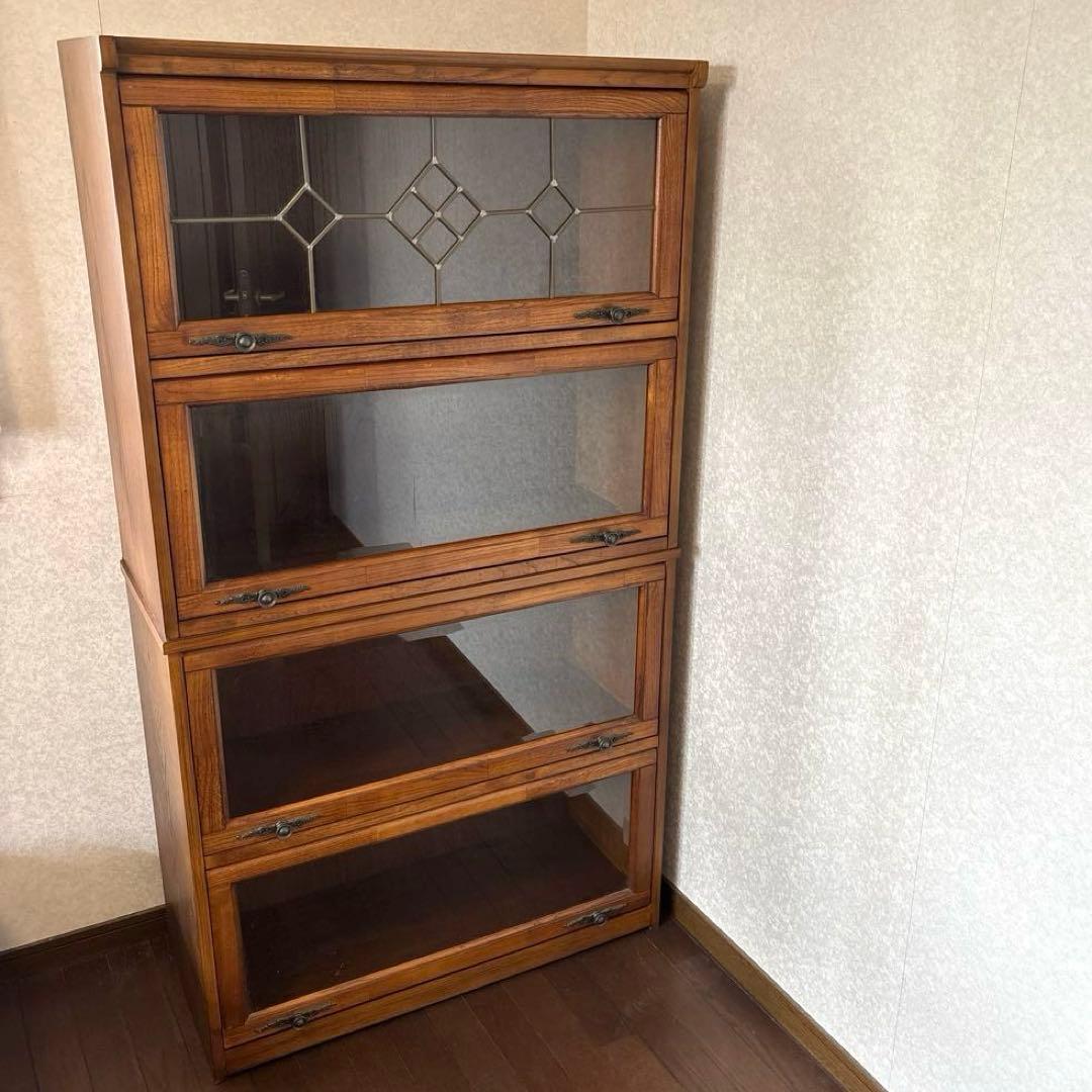 【良品】アンティーク ガラス棚 ブックケース フラップ式扉