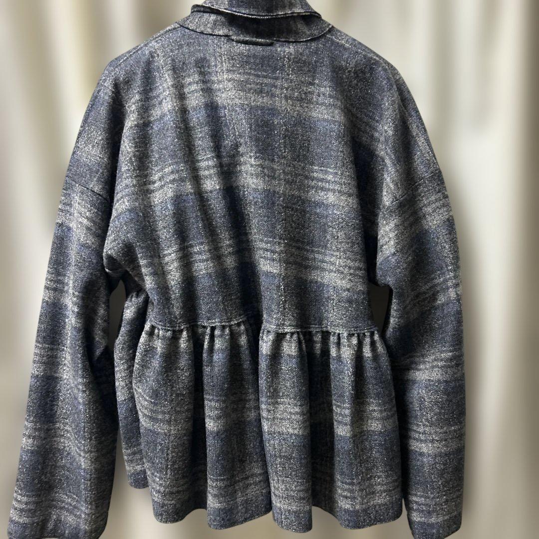 450 長袖カシュクールカーディガン グレー系 チェック柄