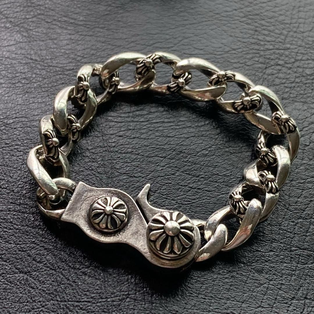 メンズブレスレット フラワーモチーフ　ヴィンテージS925コーティング 刻印あり