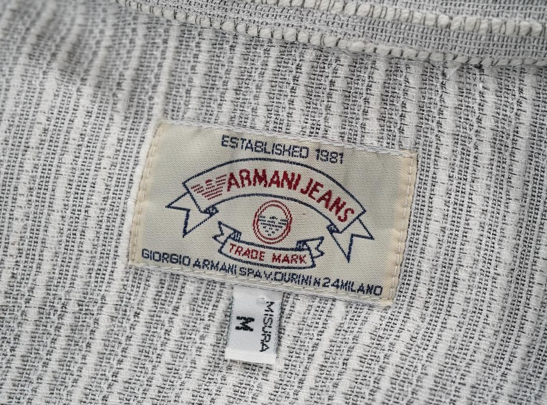 イタリア製 90s ARMANI JEANS スタンドカラー シャツ M